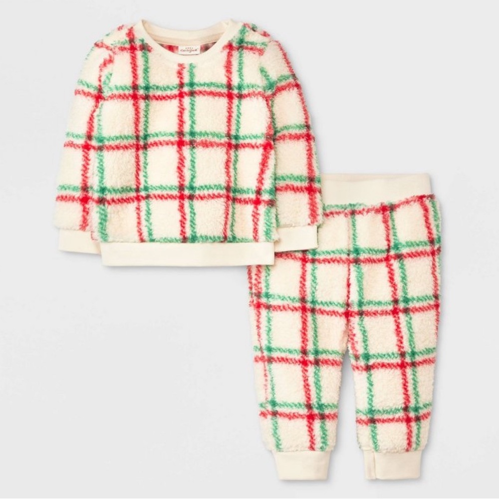 Plaid Faux Shearling Set